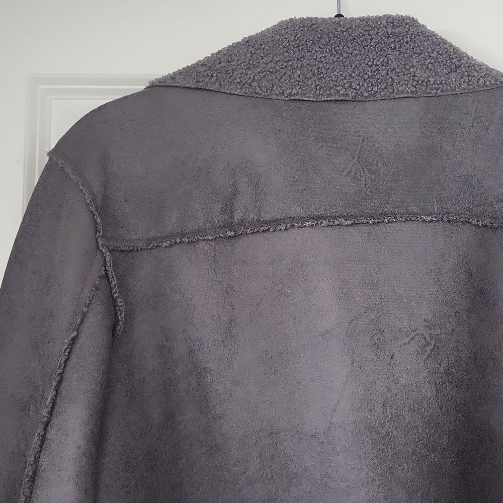 NWT Vigoss Grey Sherpa Faux Suede Open Blazer Cardigan Large - Picture 5 of 7